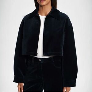 NWT THEORY Aline Stretch Velvet Zip Jacket Baltic Medium